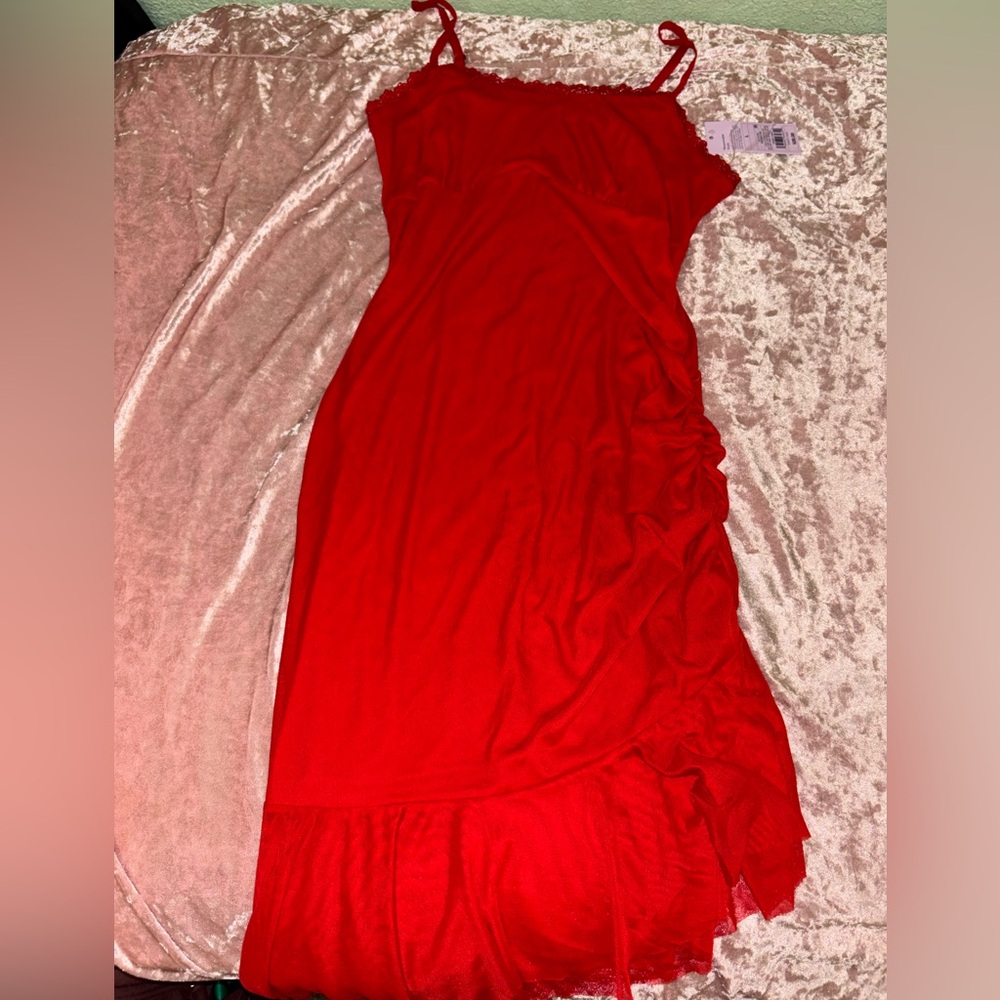 Red dress, scrunched on one side